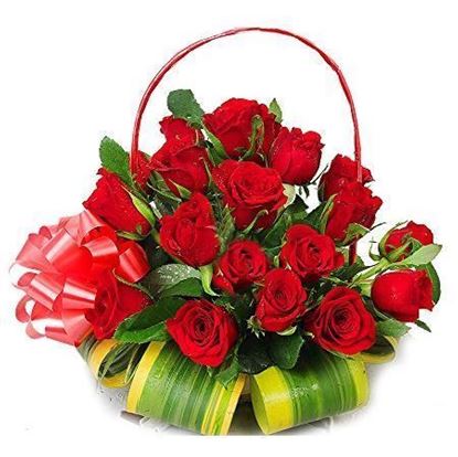 Round Basket of 20 Red Roses